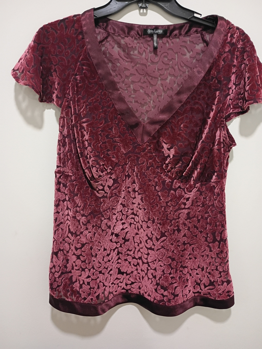Daisy Fuentes Burgundy Velvet Burnout V-Neck Top